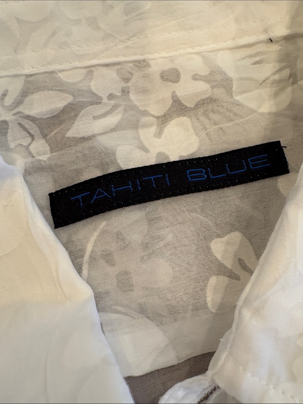 Vintage Y2K Tahiti Blue White Sheer Floral Pintuck Tuxedo Blouse Top Size L - Picture 4 of 11